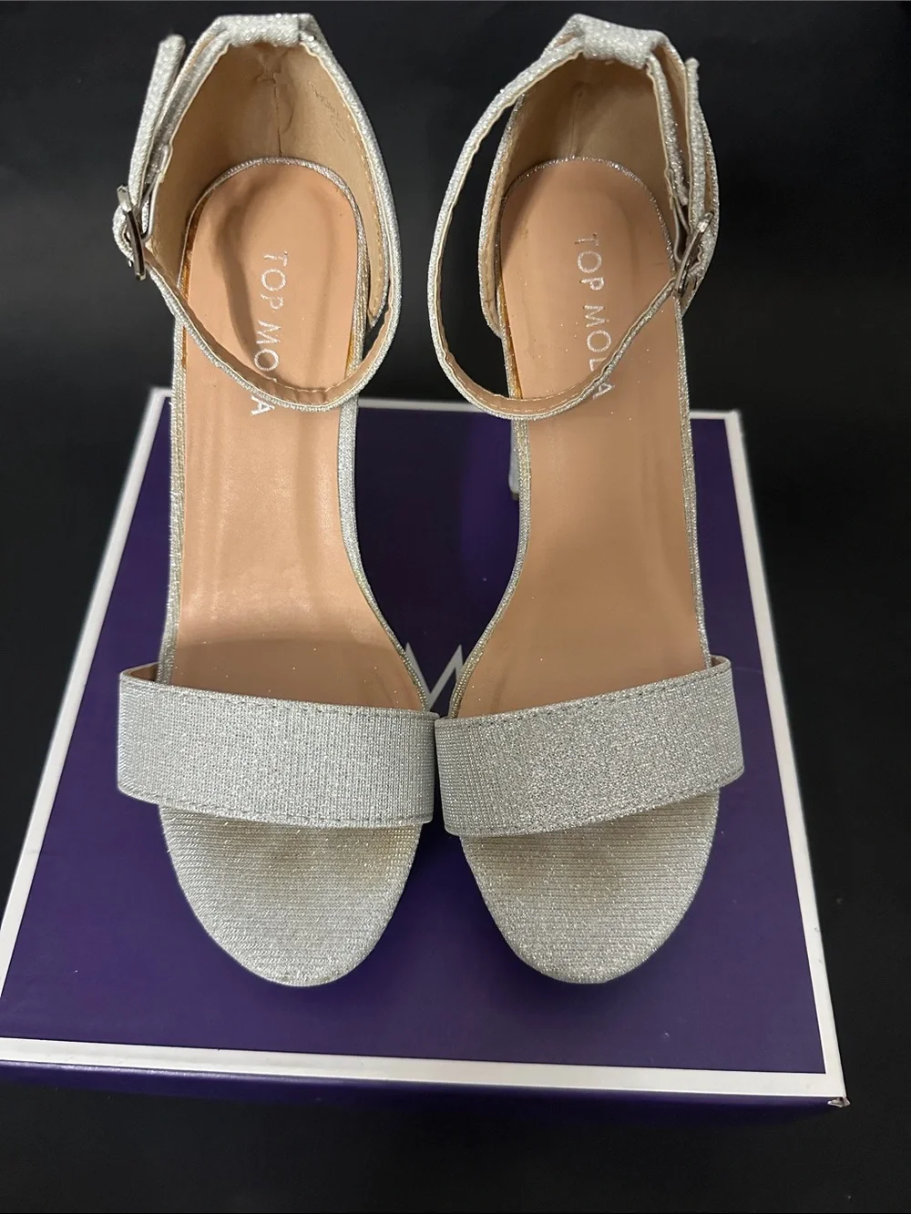 TOP MODA Women's Silver Glitter Platform Ankle-Strap Heels